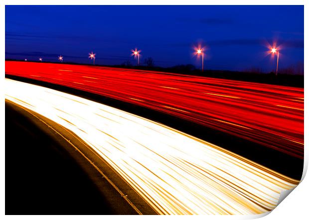 Light trails caused by multiple car headlights and tail lights Print by Alan Hill