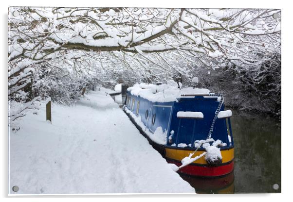 Deep snow lines a canal near Oxford Acrylic by Alan Hill