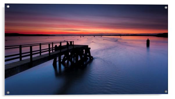 Sunset over Poole Harbour at Hamworthy pier Acrylic by Alan Hill