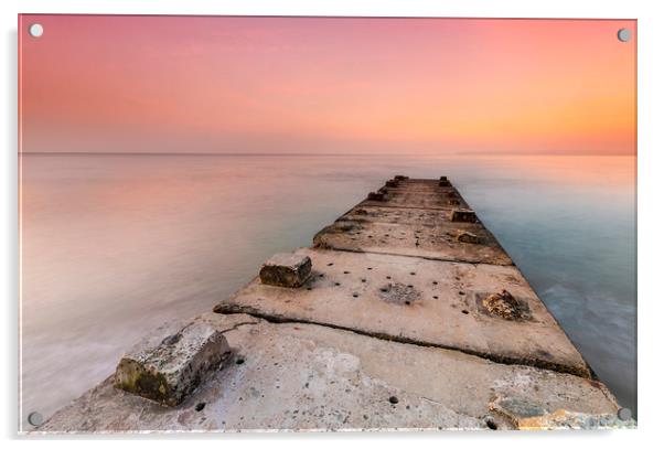 Stone jetty and calm seas Acrylic by Alan Hill