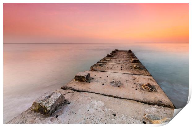 Stone jetty and calm seas Print by Alan Hill