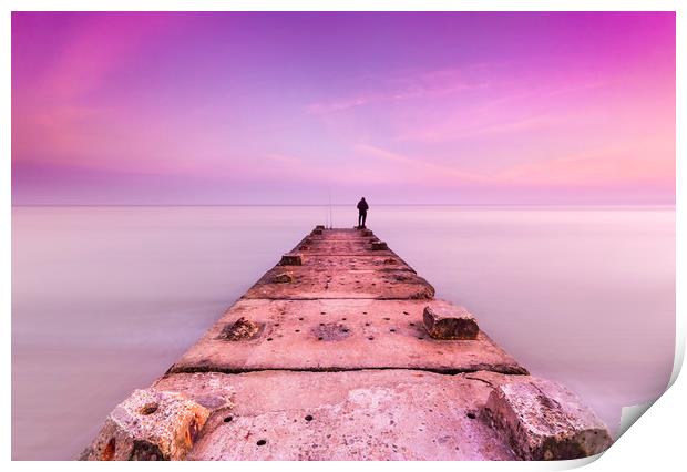 Stone jetty and calm seas Print by Alan Hill