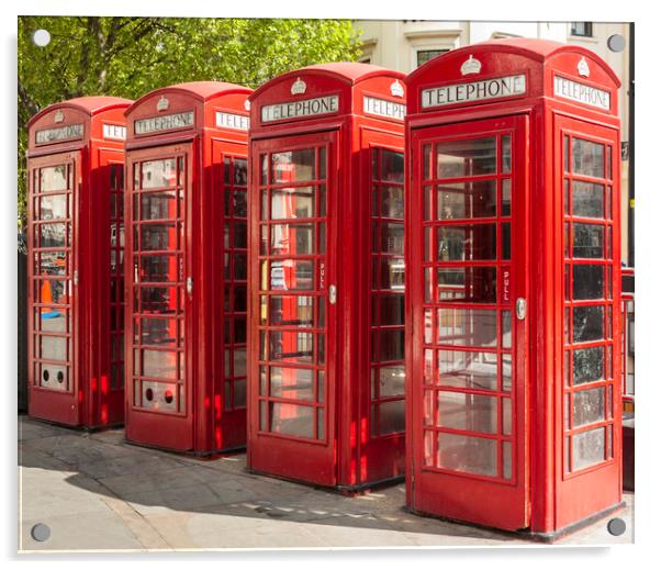 Four red telephone boxes in London Acrylic by Alan Hill