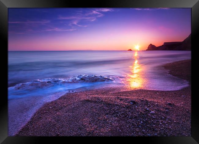 Serene South Dorset Beach and Sea at Sunset  Framed Print by Alan Hill