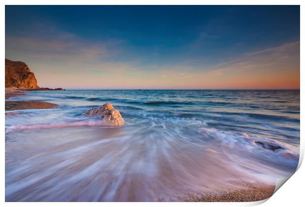 Serene South Dorset Beach and Sea at Sunset  Print by Alan Hill