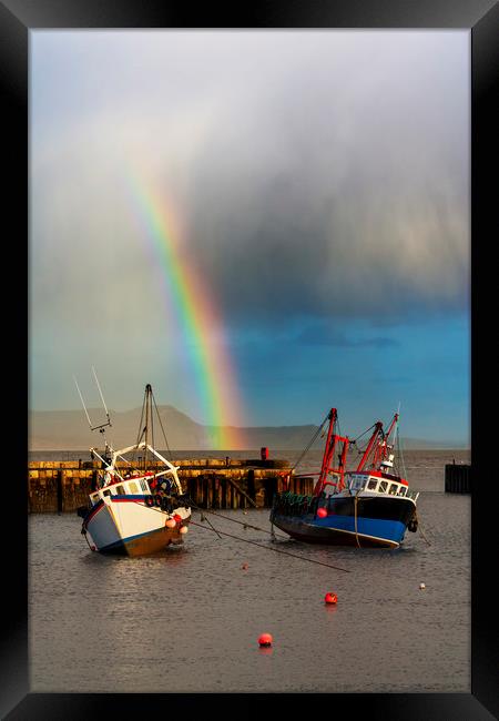Rainbow over fishing boats at Lyme Regis Framed Print by Alan Hill