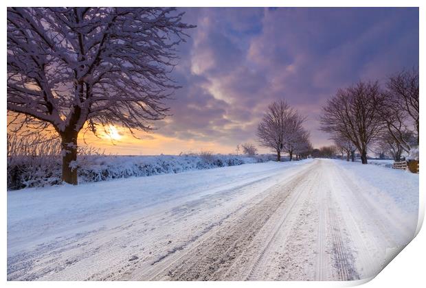Snow covered lane in Oxfordshire Print by Alan Hill