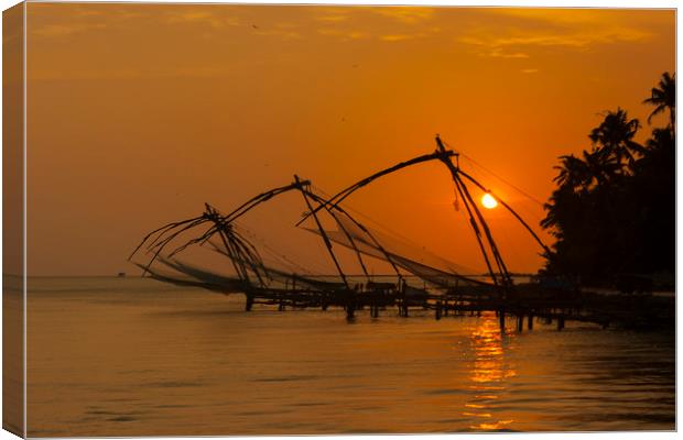 Chinese Fishing Nets at Sunset Canvas Print by Alan Hill