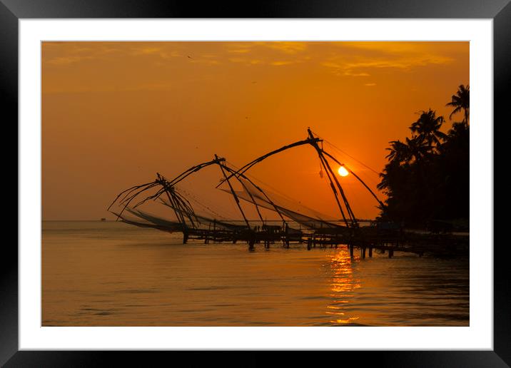 Chinese Fishing Nets at Sunset Framed Mounted Print by Alan Hill