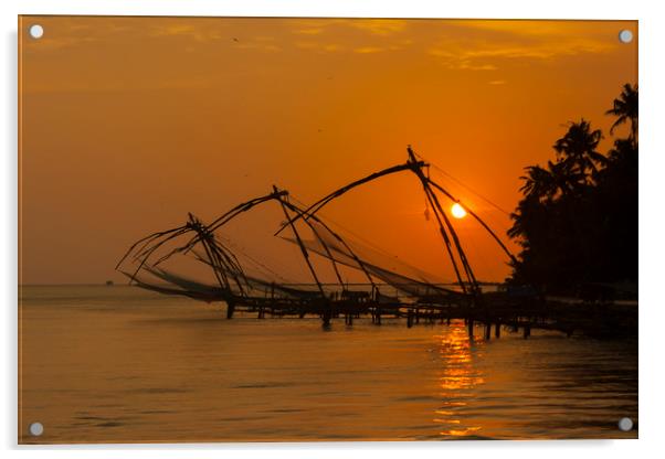 Chinese Fishing Nets at Sunset Acrylic by Alan Hill