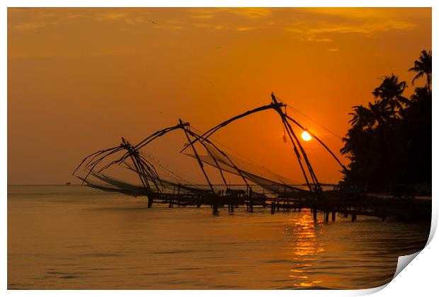 Chinese Fishing Nets at Sunset Print by Alan Hill