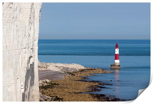 Beachy Head Lighthouse and calm seas Print by Alan Hill