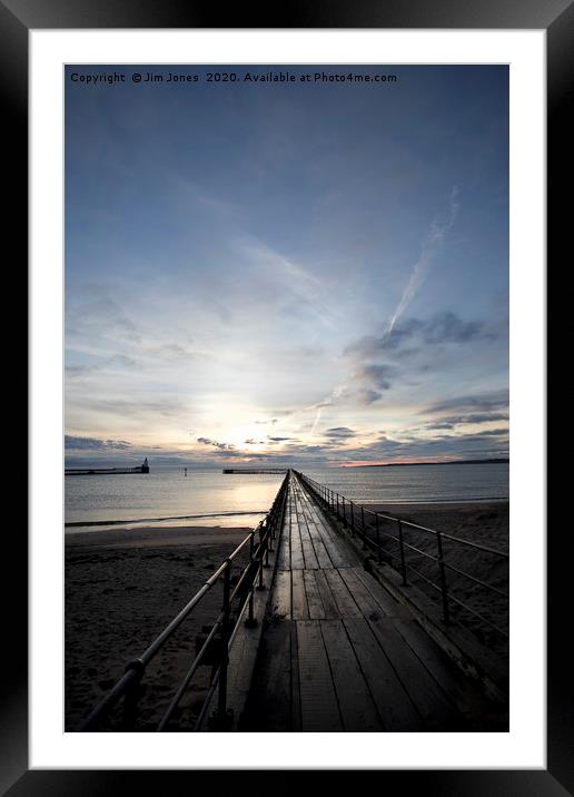 Sunrise at the end of the Old Wooden Pier Framed Mounted Print by Jim Jones