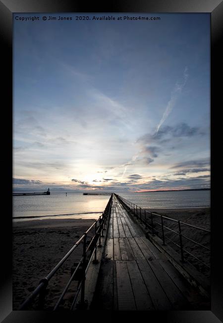 Sunrise at the end of the Old Wooden Pier Framed Print by Jim Jones
