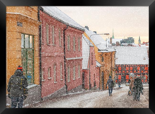 Helsingborg Wintry Old Town Streets Framed Print by Antony McAulay