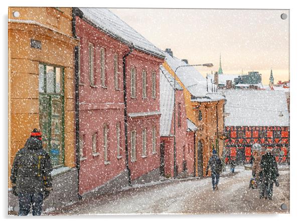 Helsingborg Wintry Old Town Streets Acrylic by Antony McAulay