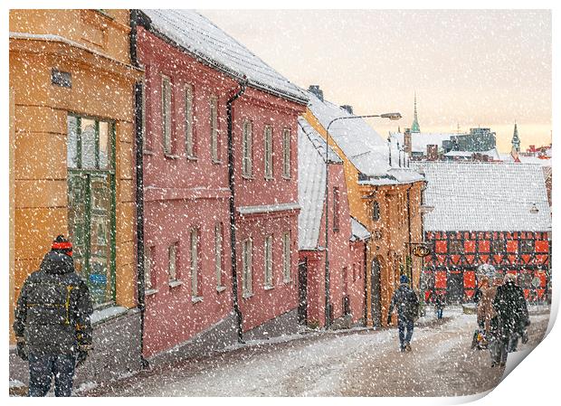 Helsingborg Wintry Old Town Streets Print by Antony McAulay