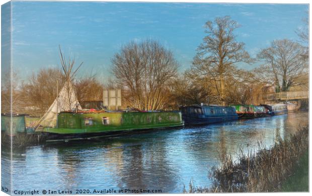 Canal Boats And A Teepee Canvas Print by Ian Lewis