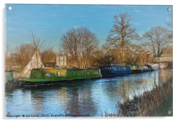 Canal Boats And A Teepee Acrylic by Ian Lewis