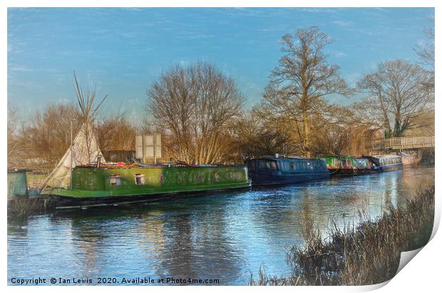 Canal Boats And A Teepee Print by Ian Lewis