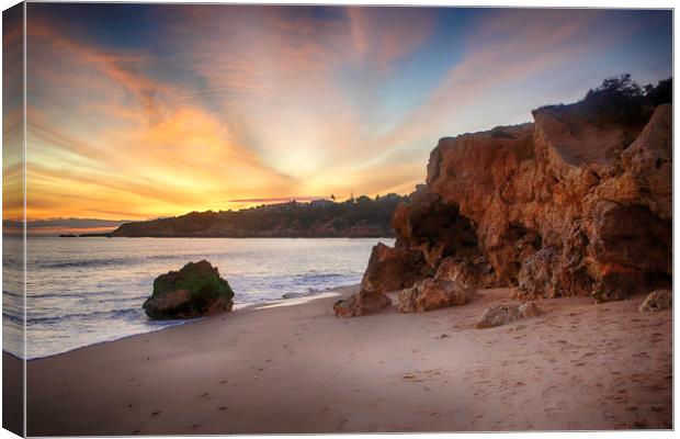 Sunset at Praia Da Oura, Albufeira, Portugal Canvas Print by Phil Clements