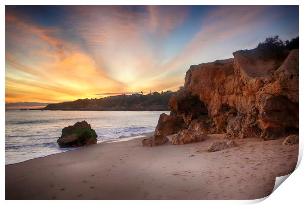 Sunset at Praia Da Oura, Albufeira, Portugal Print by Phil Clements