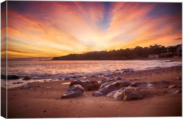 Sunset at Praia Da Oura, Albufeira, Portugal Canvas Print by Phil Clements