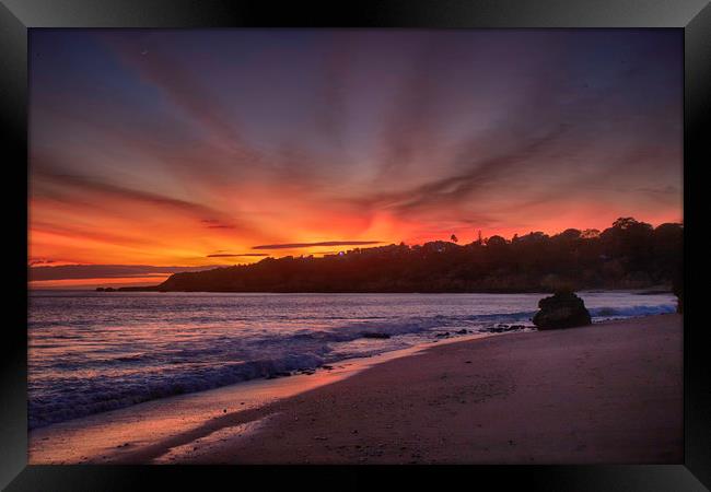 Sunset at Praia Da Oura, Albufeira, Portugal Framed Print by Phil Clements