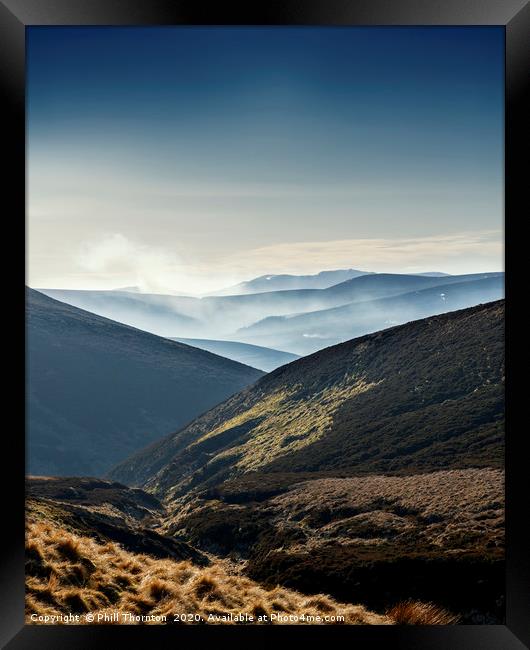 Misty mountains and valleys from the Snow Road Framed Print by Phill Thornton