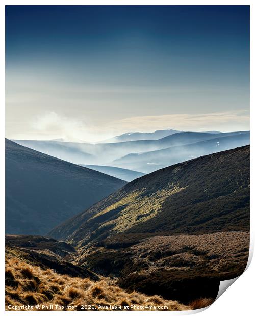 Misty mountains and valleys from the Snow Road Print by Phill Thornton