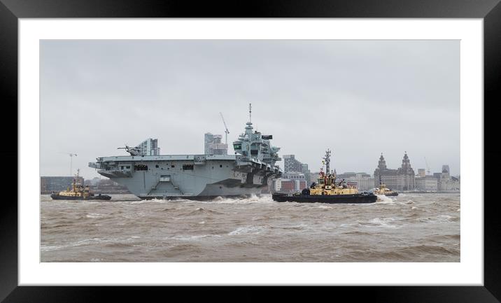 HMS Prince of Wales in front of the Liverpool wate Framed Mounted Print by Jason Wells