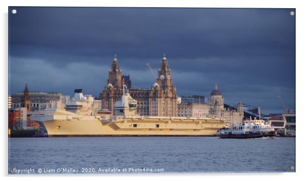 Mersey Ferry and the HMS Prince of Wales Acrylic by Liam Neon