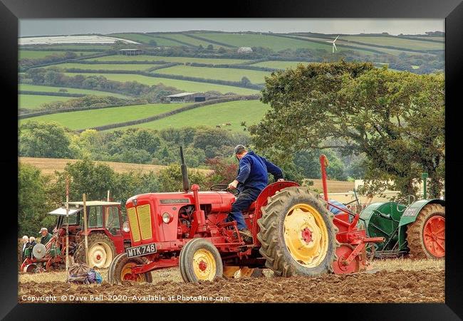 Red Vintage Tractor Plowing, Framed Print by Dave Bell