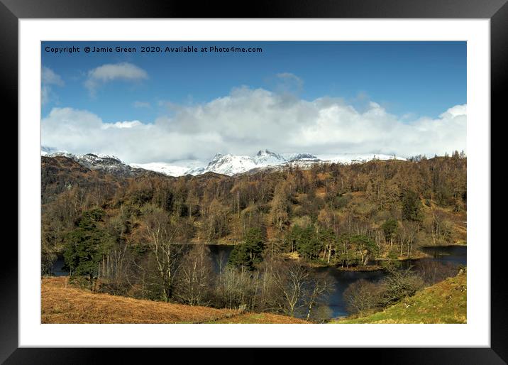 Tarn Hows and the Langdale Pikes Framed Mounted Print by Jamie Green