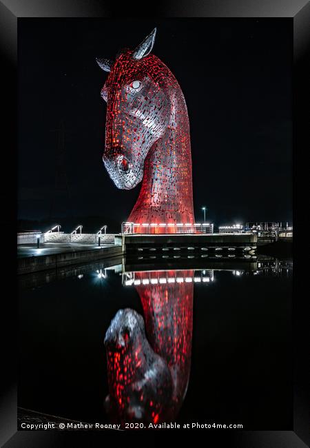 Majestic Red Kelpie Statue at Night Framed Print by Mathew Rooney