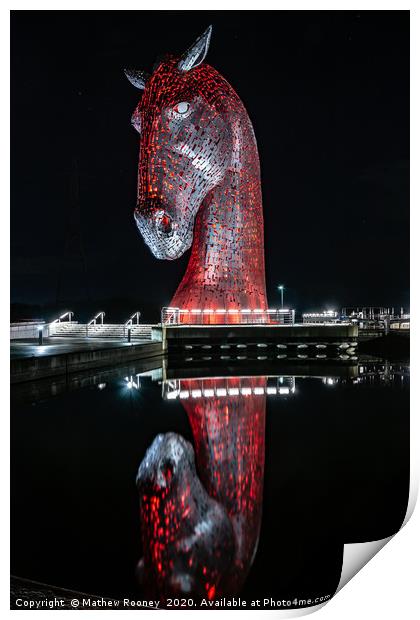 Majestic Red Kelpie Statue at Night Print by Mathew Rooney