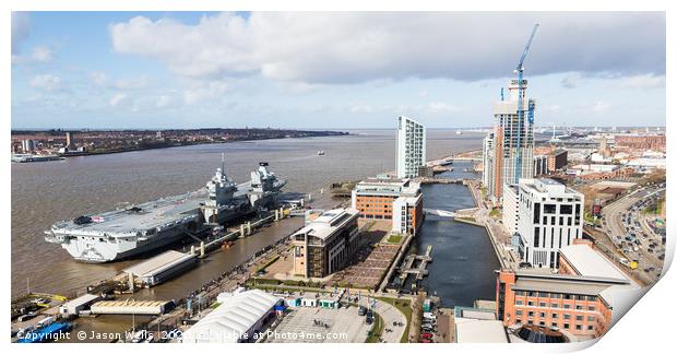 HMS Prince of Wales on the Liverpool waterfront Print by Jason Wells