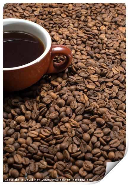 Coffee beans surrounding Coffee cup. Print by David May