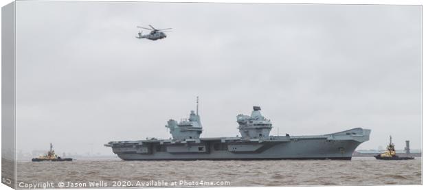 Merlin helicopter overflies HMS Prince of Wales Canvas Print by Jason Wells
