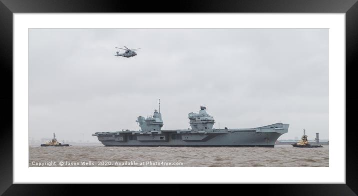 Merlin helicopter overflies HMS Prince of Wales Framed Mounted Print by Jason Wells