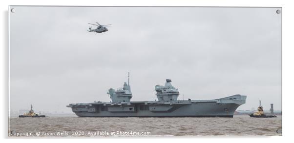 Merlin helicopter overflies HMS Prince of Wales Acrylic by Jason Wells