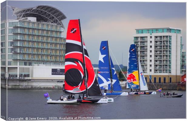 Extreme Sailing Series - Cardiff Harbour  Canvas Print by Jane Emery