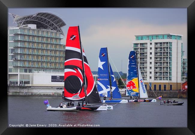 Extreme Sailing Series - Cardiff Harbour  Framed Print by Jane Emery