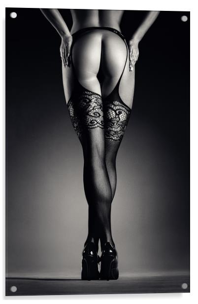 Sensual legs in stockings Acrylic by Johan Swanepoel