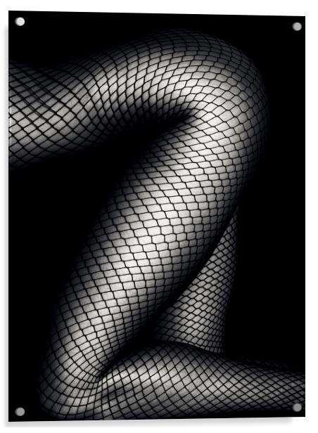 Legs in Fishnet Stockings 2 Acrylic by Johan Swanepoel