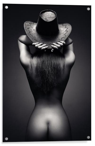 Nude woman cowboy hat 2 Acrylic by Johan Swanepoel