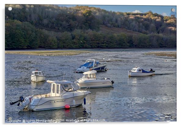 Boats on East Looe River Acrylic by Gordon Maclaren