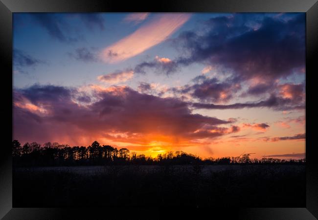 Wintry Fens Sunset  Framed Print by Adam Payne