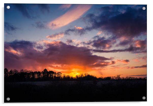 Wintry Fens Sunset  Acrylic by Adam Payne