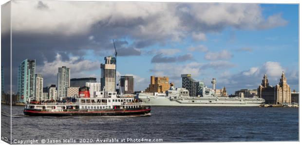 Mersey Ferry and HMS Prince of Wales Canvas Print by Jason Wells